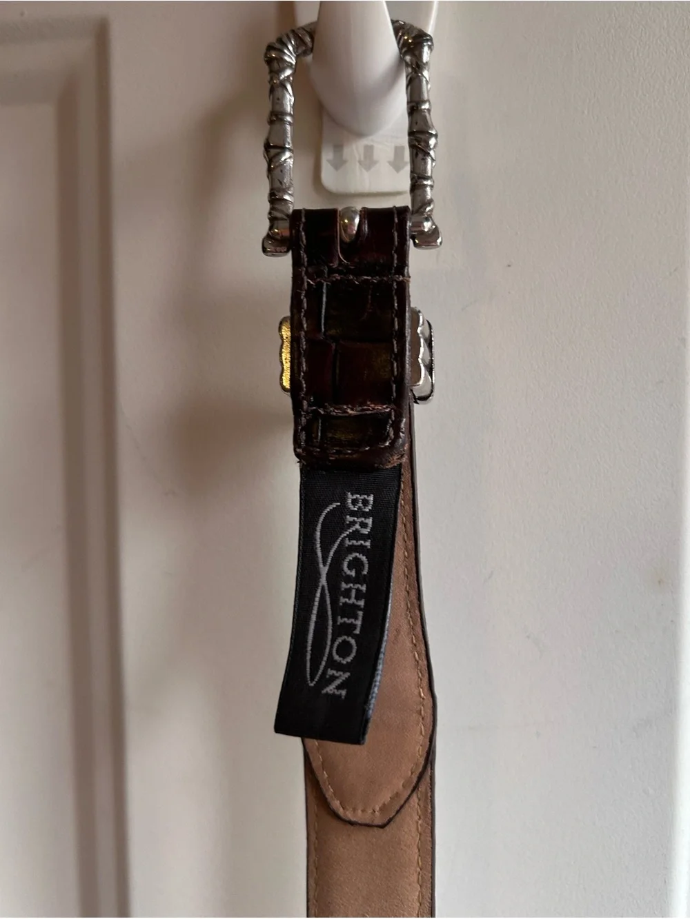 Brighton Brown Croc Embossed Leather Belt Medium Silver Western Hardware Vintage